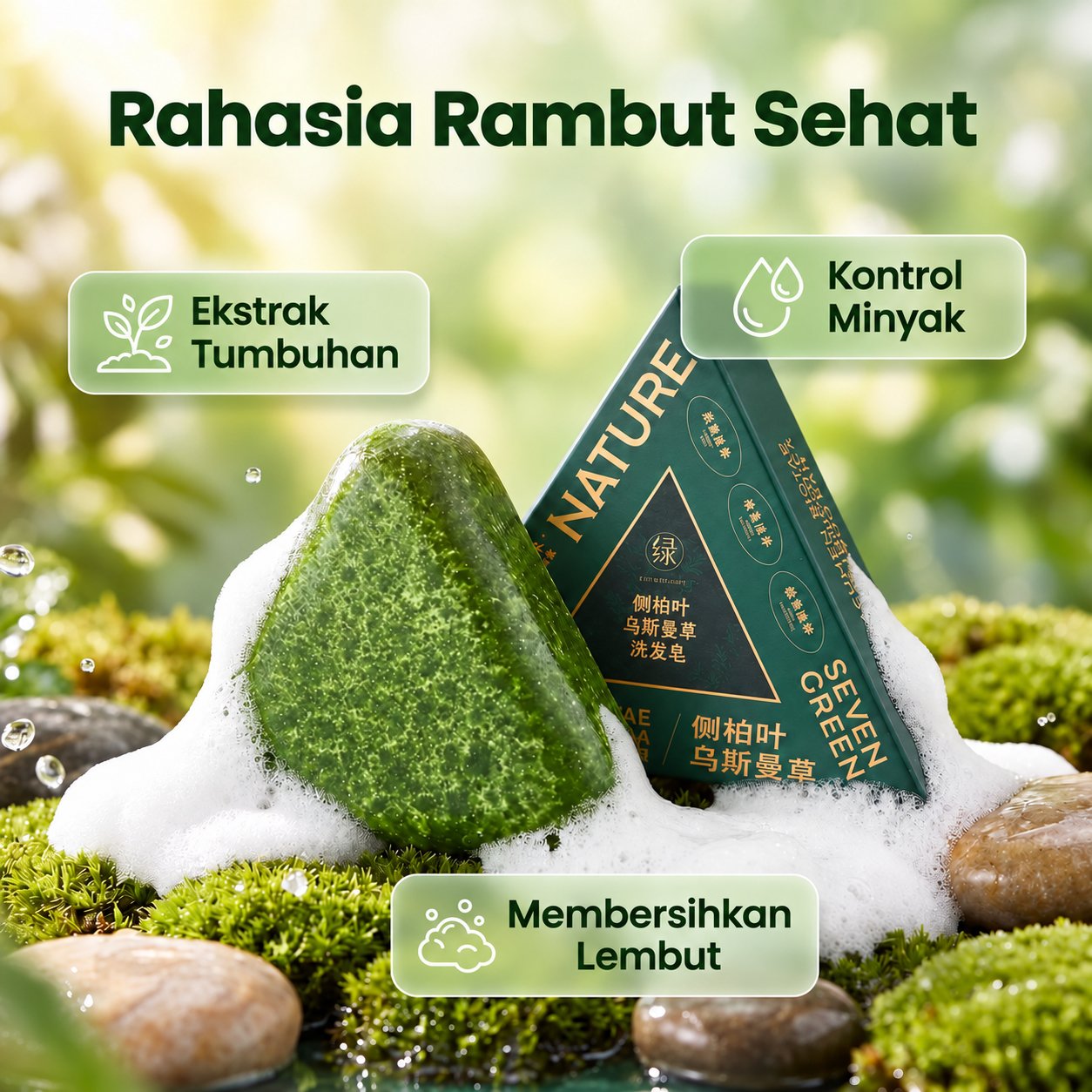 Shampoo bar hijau berbentuk segitiga